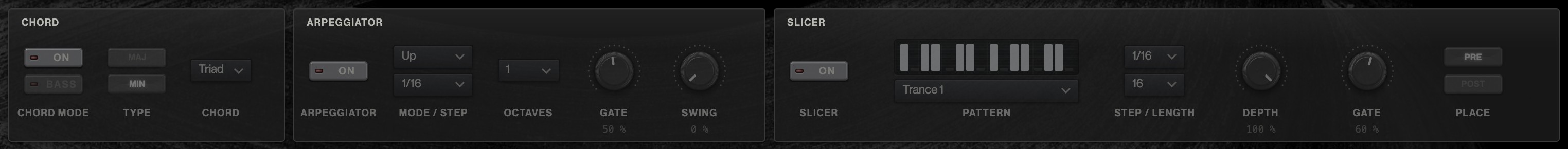 Chord, arpeggiator and slicer